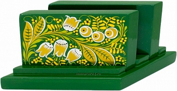 Салфетница с художественной росписью "Хохлома - Зеленый фон"