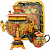 Набор самовар электрический 3л овал с художественной росписью "Хохлома - Клубника, рябина", поднос, заварочный чайник